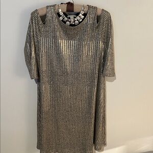 Cato Metallic Silver Mini Dress with Statement Neckline